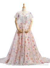 A-Line Ball Gown Pink Print Backless Wedding Dress